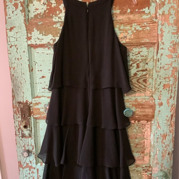 S.L.FASHION Black Tiered Ruffle Sleeveless Dress with Rhinestone Bling Detail - Picture 4 of 6